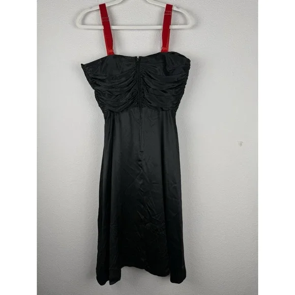 Betsey Johnson NY Vintage 90s Y2K Black Silk Red Velvet Bow Dress Gown Goth Punk
